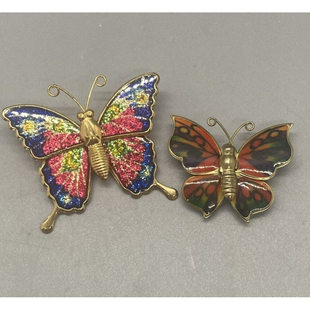 Vintage Butterfly Pins Set‎ of 2 Beautiful Multicolor  Lapel